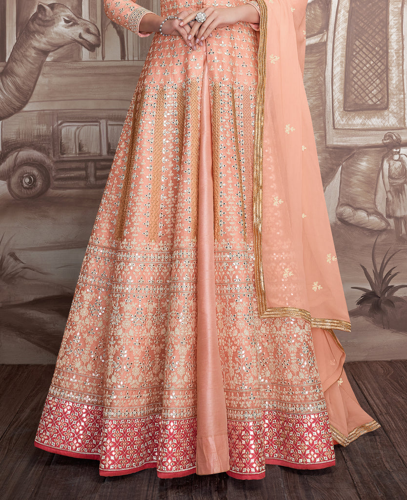 Peach Designer Heavy Embroidered Wedding Anarkali Suit-Saira's Boutique