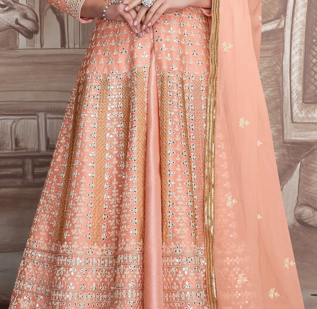 Peach Designer Heavy Embroidered Wedding Anarkali Suit-Saira's Boutique