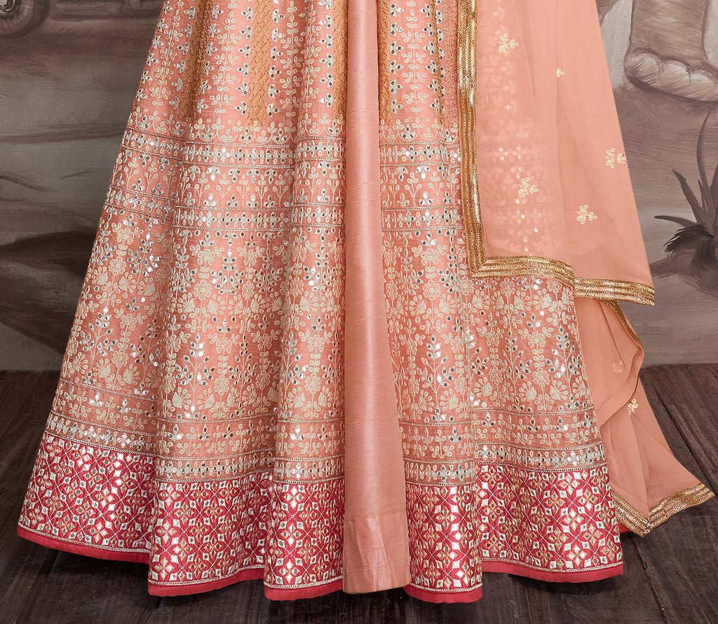 Peach Designer Heavy Embroidered Wedding Anarkali Suit-Saira's Boutique