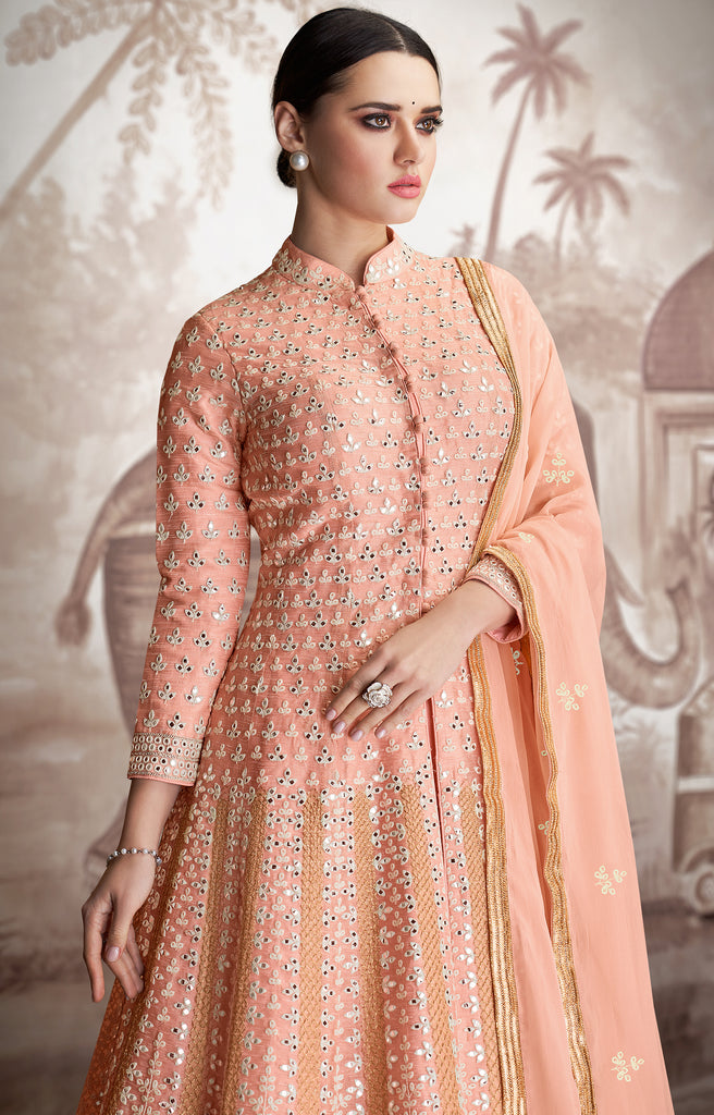 Peach Designer Heavy Embroidered Wedding Anarkali Suit-Saira's Boutique
