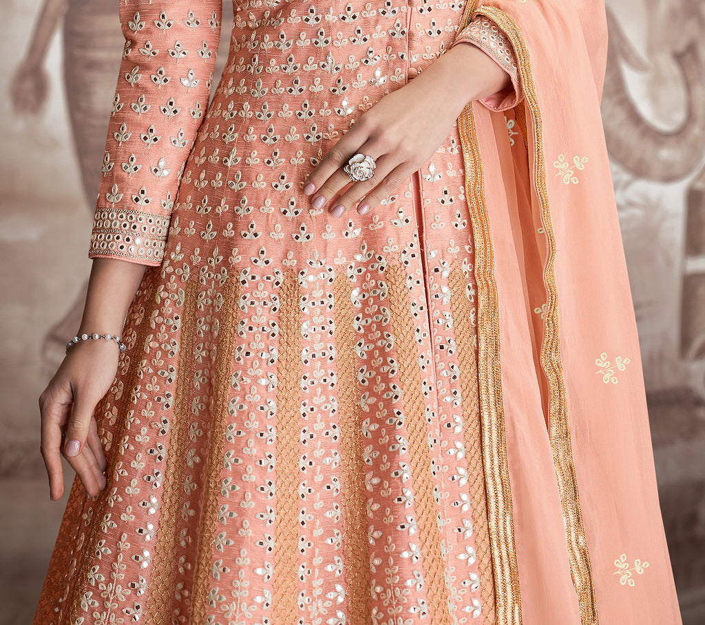 Peach Designer Heavy Embroidered Wedding Anarkali Suit-Saira's Boutique