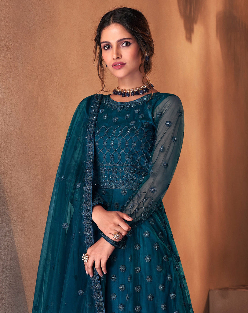 Buy Traditional Wear Sky Blue Embroidery Work Georgette Anarkali Suit  Online From Surat Wholesale Shop.