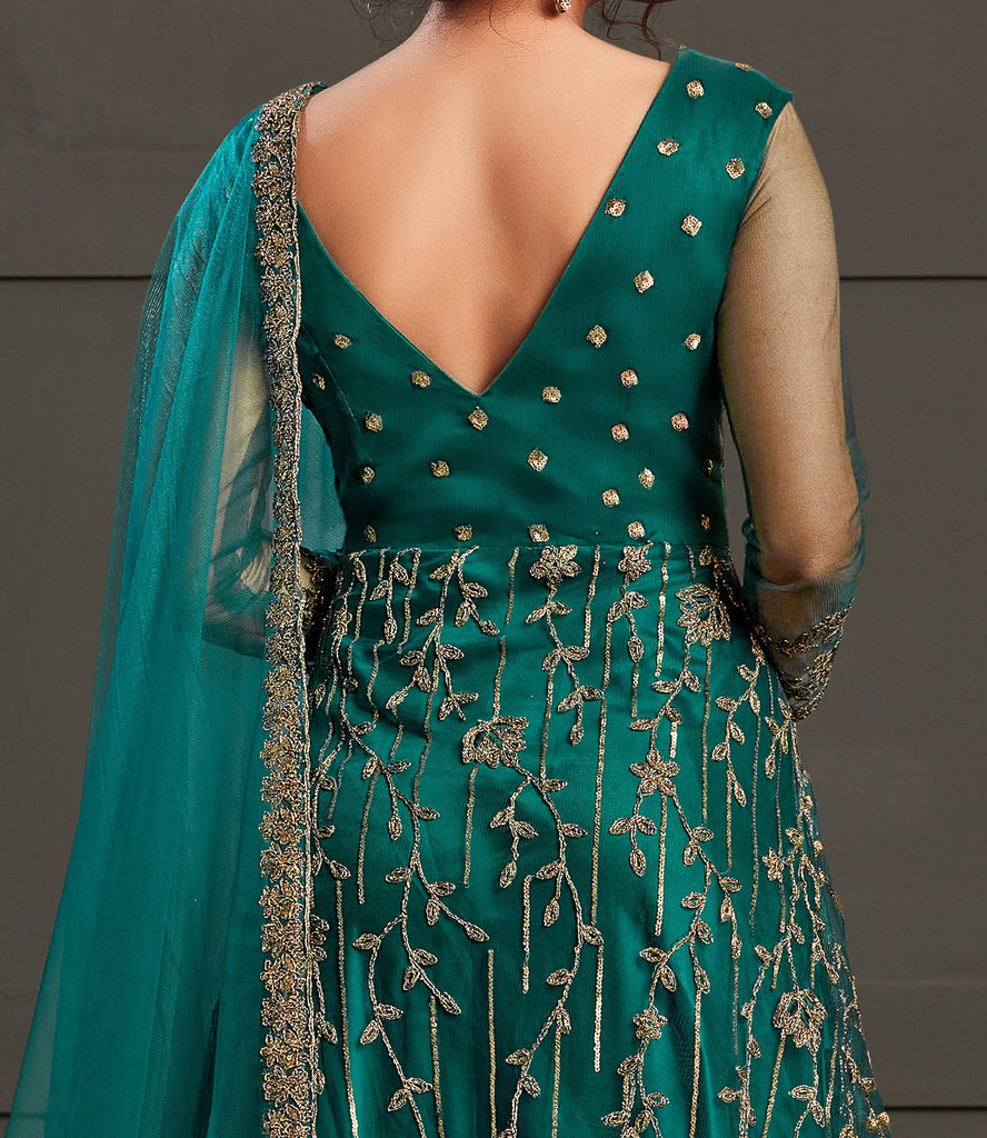 Peacock Blue Color With Dola Silk Base Salwar Kameez