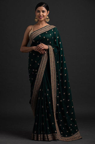 Shaded Green Designer Embroidered Silk Party Wear Saree