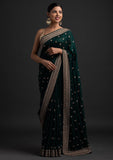 Peacock Green Designer Embroidered Silk Wedding Saree-Saira's Boutique