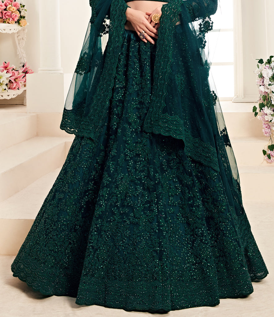Peacock Green Designer Heavy Embroidered Bridal Lehenga-Saira's Boutique