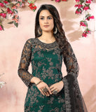Peacock Green & Black Designer Heavy Embroidered Pant Suit-Saira's Boutique
