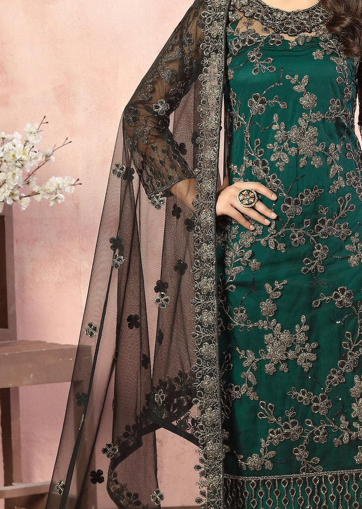 Peacock Green & Black Designer Heavy Embroidered Pant Suit-Saira's Boutique