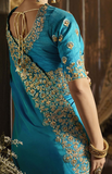 Peacock Blue Designer Embroidered Fancy Party Wear Saree-Saira's Boutique