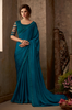 Peacock Blue Designer Embroidered Silk Party Wear Saree-Saira's Boutique