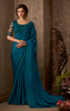 Peacock Blue Designer Embroidered Silk Party Wear Saree-Saira's Boutique