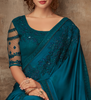 Peacock Blue Designer Embroidered Silk Party Wear Saree-Saira's Boutique