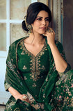 Pine Green Designer Embroidered Silk Wedding Gharara Suit-Saira's Boutique