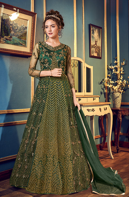 Graceful Light Green Sequins & Thread Anarkali Gown.
