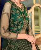 Pine Green Designer Heavy Embroidered Net Wedding Anarkali Gown-Saira's Boutique