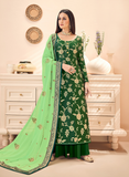 Pine Green & Light Green Designer Embroidered Silk Jacquard Palazzo Suit-Saira's Boutique