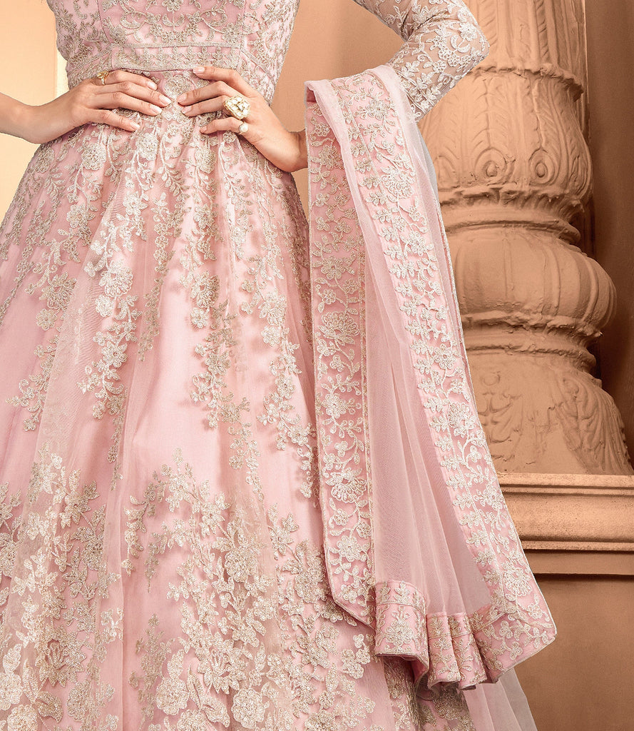 Pink Lace Designer Heavy Embroidered Net Bridal Anarkali Suit-Saira's Boutique