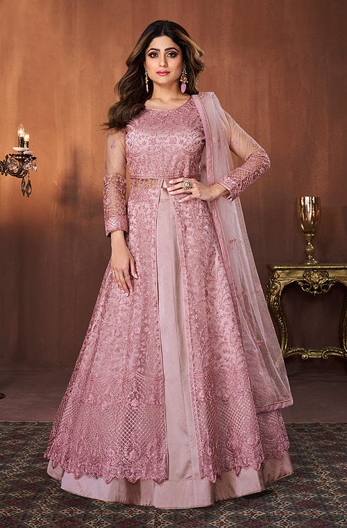 Buy Indian Traditional Soft Net Sleeveless/Full Sleeves Size-L Anarkali/Gown  Round Neck-Pink at Amazon.in