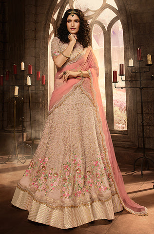 Dusty Pink Designer Heavy Embroidered Wedding & Bridal Lehenga