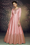 Pink Designer Embroidered Satin Silk Anarkali Gown-Saira's Boutique