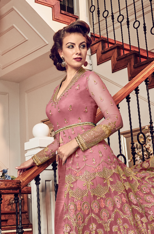 Pink Designer Heavy Embroidered Net Bridal Pant Style Anarkali Suit-Saira's Boutique