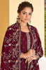 Plum Wine Designer Embroidered Party Wear Pant Suit-Saira's Boutique