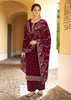 Plum Wine Designer Embroidered Party Wear Pant Suit-Saira's Boutique