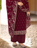 Plum Wine Designer Embroidered Party Wear Pant Suit-Saira's Boutique