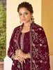 Plum Wine Designer Embroidered Party Wear Pant Suit-Saira's Boutique