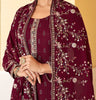 Plum Wine Designer Embroidered Party Wear Pant Suit-Saira's Boutique