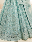 Powder Blue Designer Heavy Embroidered Bridal Lehenga-Saira's Boutique