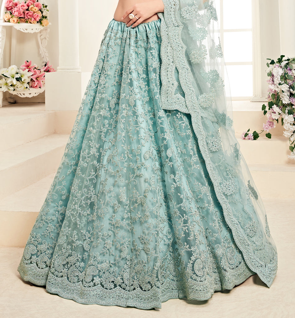 Powder Blue Designer Heavy Embroidered Bridal Lehenga-Saira's Boutique