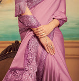 Puce Pink Designer Embroidered Silk Party Wear Saree-Saira's Boutique