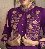 Purple Designer Embroidered Taffeta Silk Party Wear Gown-Saira's Boutique