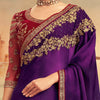 Purple & Maroon Designer Embroidered Silk Party Wear Saree-Saira's Boutique