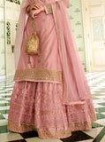 Rose Pink Designer Embroidered Net Kurti Style Lehenga-Saira's Boutique