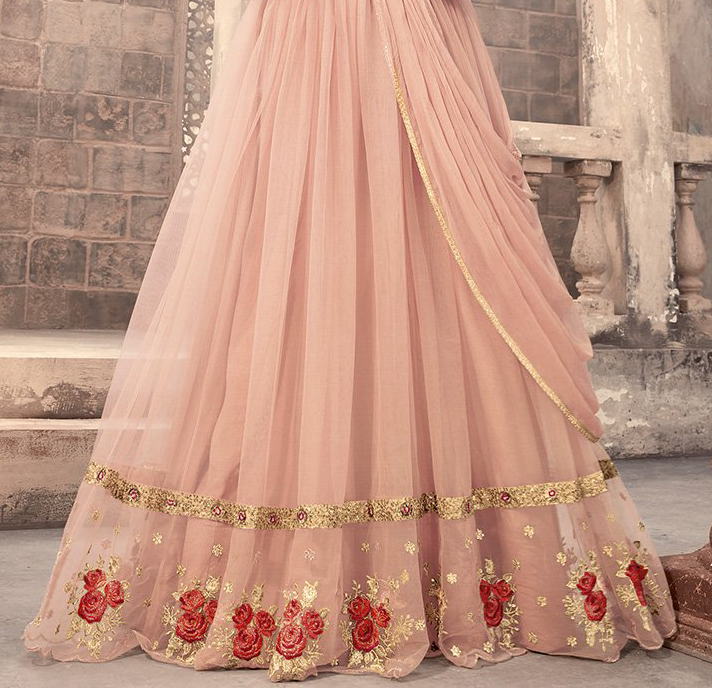 Rose Pink Designer Embroidered Net Anarkali Suit-Saira's Boutique
