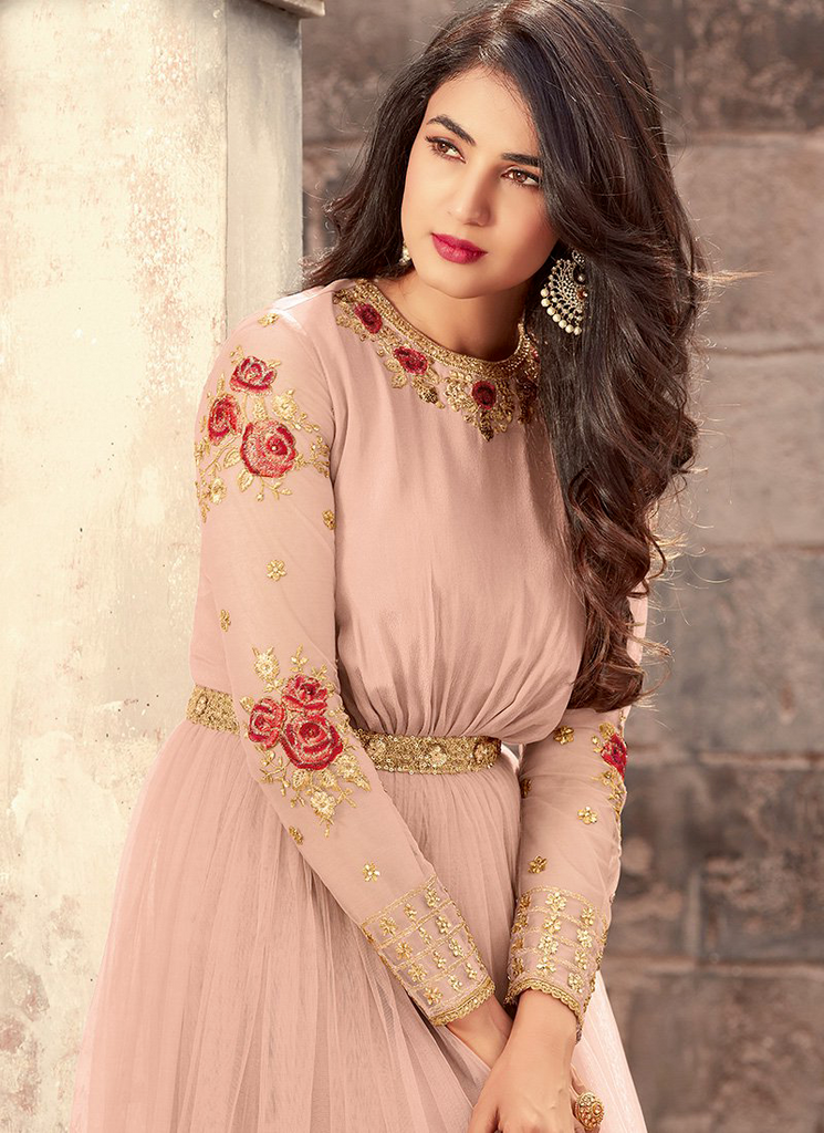 Rose Pink Designer Embroidered Net Anarkali Suit-Saira's Boutique