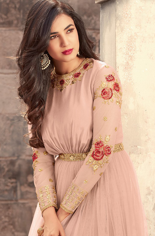 Rose Pink Designer Embroidered Net Anarkali Suit-Saira's Boutique