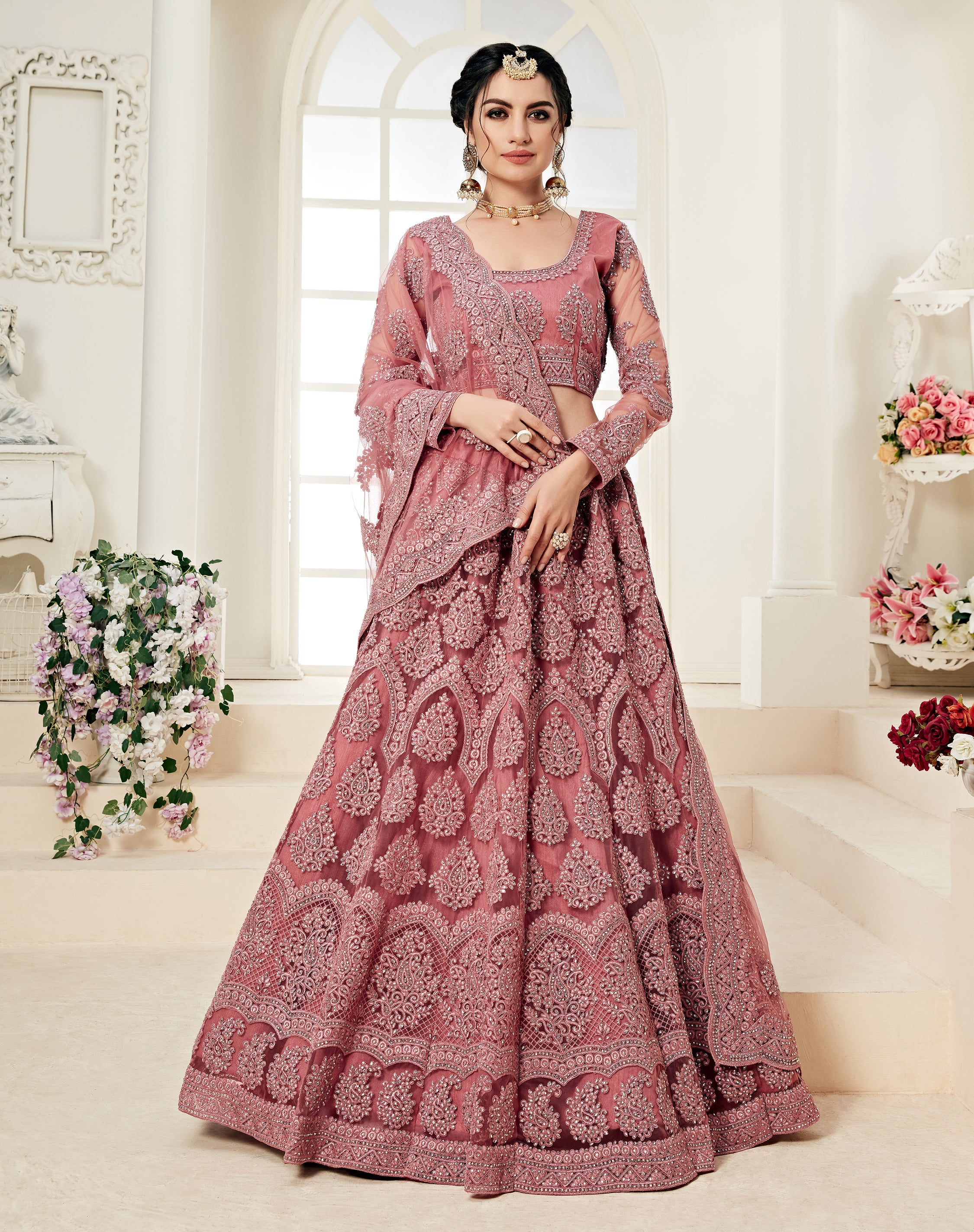 Rouge Pink Designer Heavy Embroidered Bridal Lehenga | Saira's Boutique