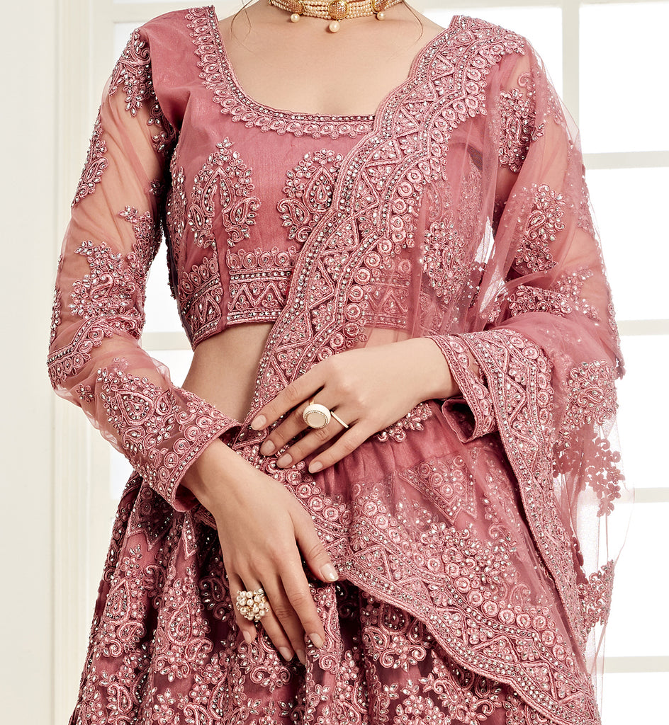 Rouge Pink Designer Heavy Embroidered Bridal Lehenga-Saira's Boutique