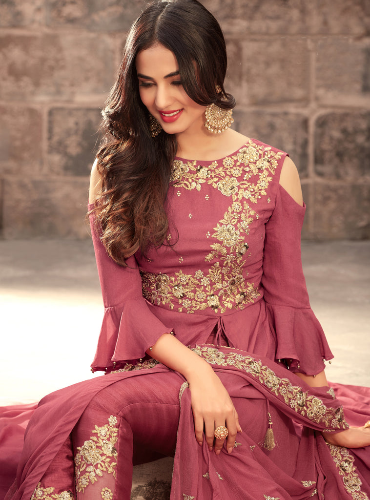 Rouge Pink Designer Embroidered Georgette Anarkali Suit-Saira's Boutique