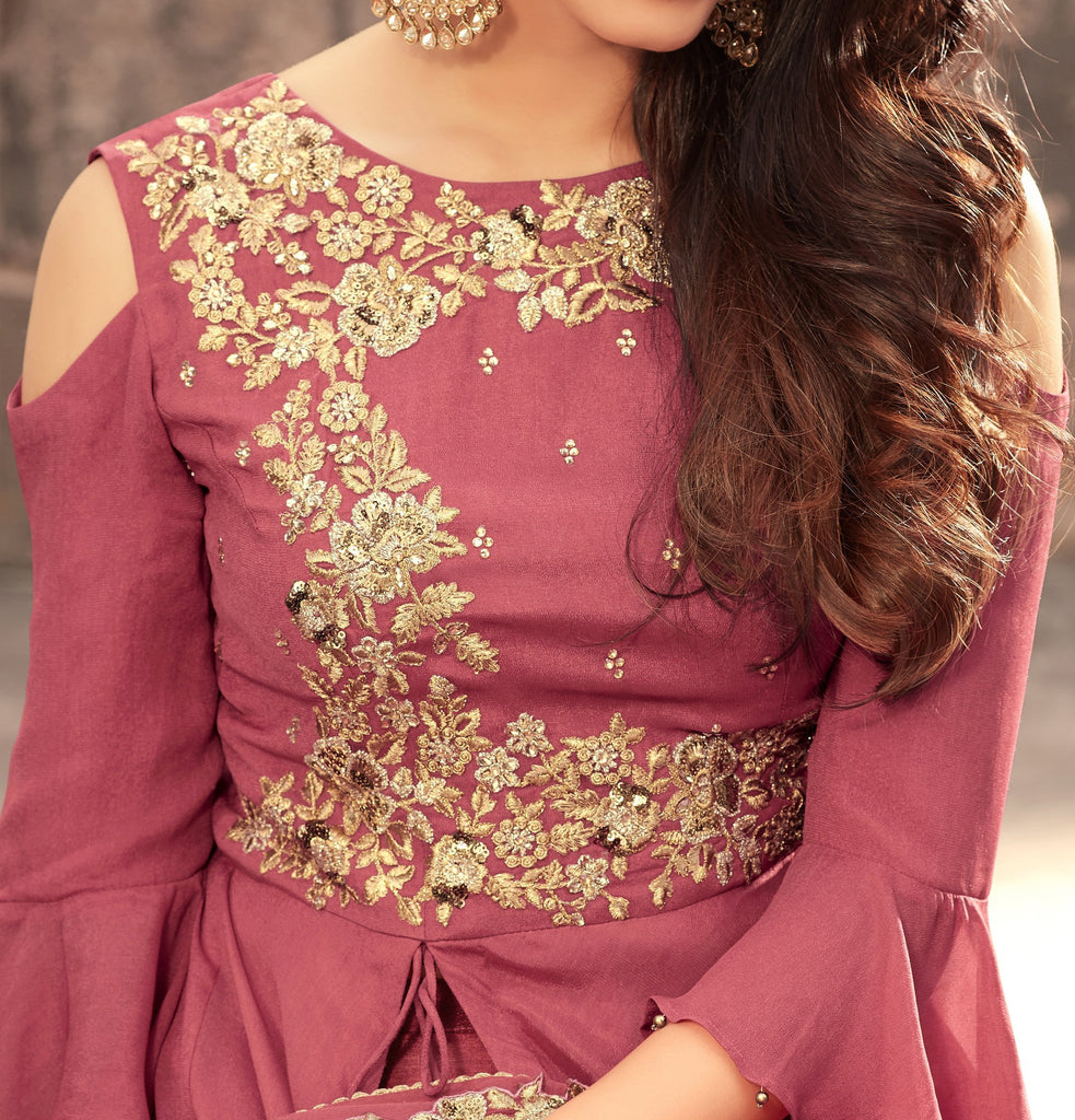 Rouge Pink Designer Embroidered Georgette Anarkali Suit-Saira's Boutique