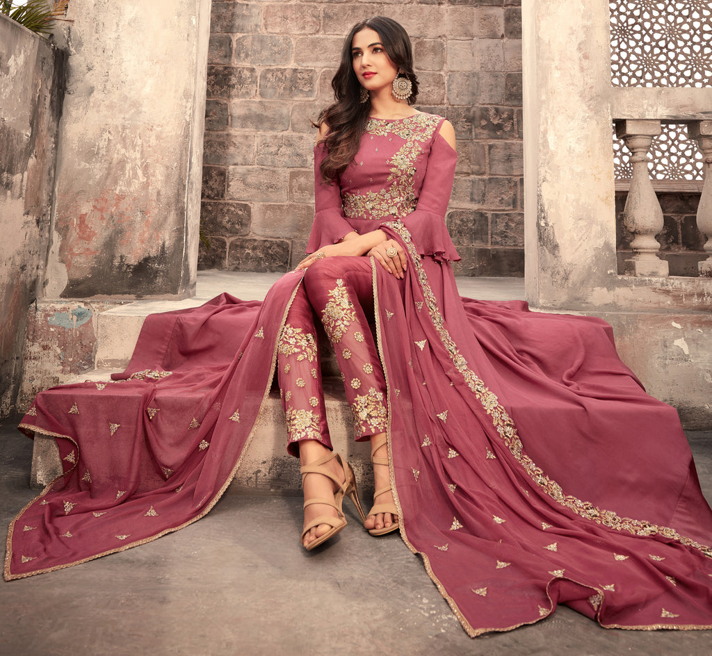 Rouge Pink Designer Embroidered Georgette Anarkali Suit-Saira's Boutique