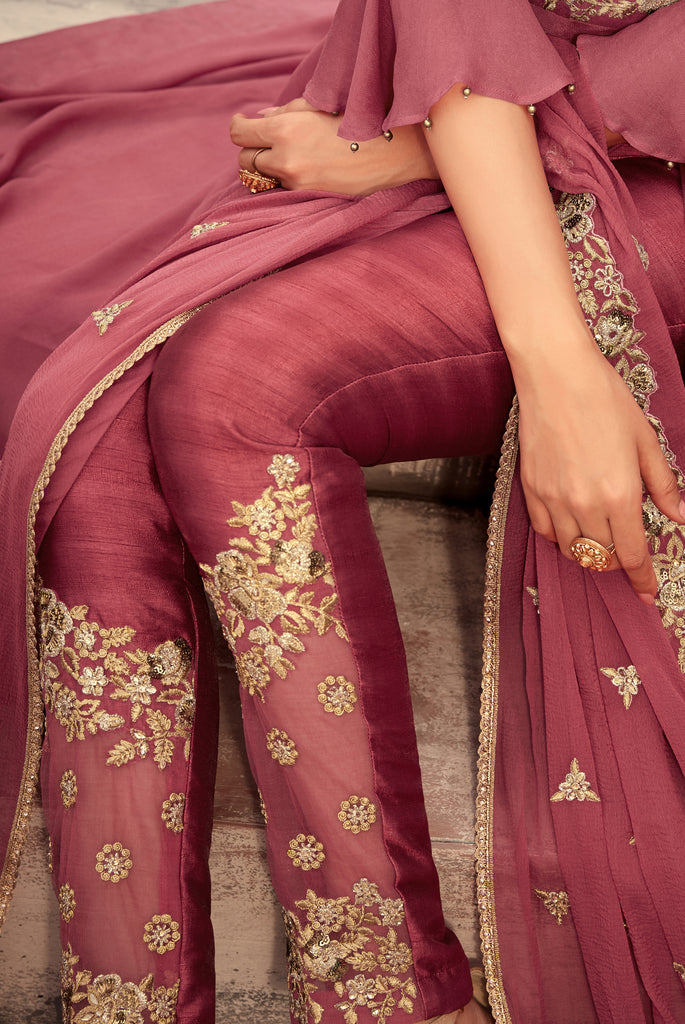 Rouge Pink Designer Embroidered Georgette Anarkali Suit-Saira's Boutique