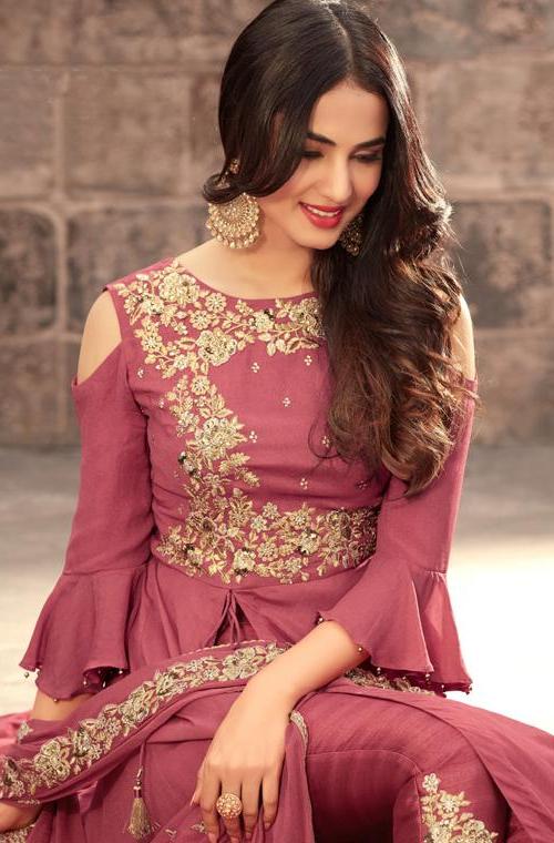 Rouge Pink Designer Embroidered Georgette Anarkali Suit-Saira's Boutique