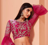 Ruby Pink Designer Heavy Embroidered Silk Bridal Lehenga-Saira's Boutique