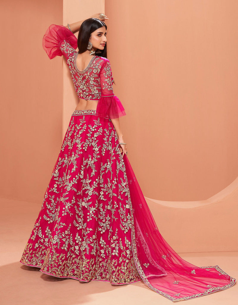 Ruby Pink Designer Heavy Embroidered Silk Bridal Lehenga-Saira's Boutique