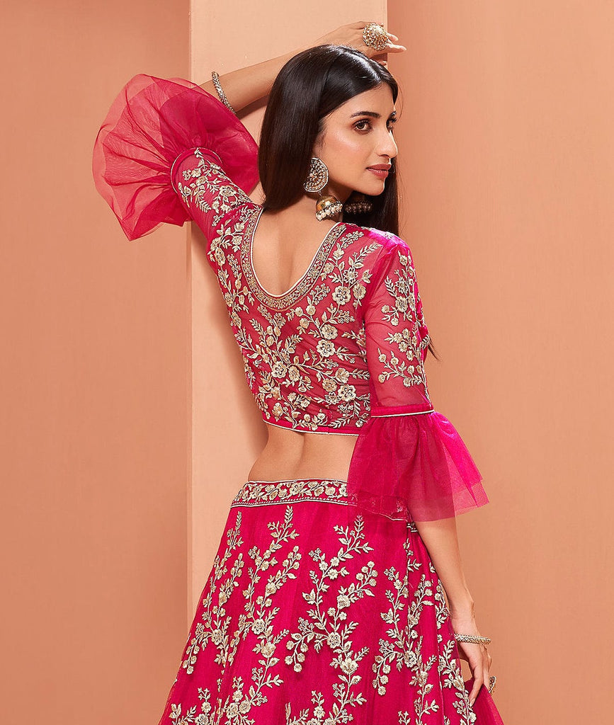 Ruby Pink Designer Heavy Embroidered Silk Bridal Lehenga-Saira's Boutique