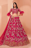 Ruby Pink Designer Heavy Embroidered Silk Bridal Lehenga-Saira's Boutique